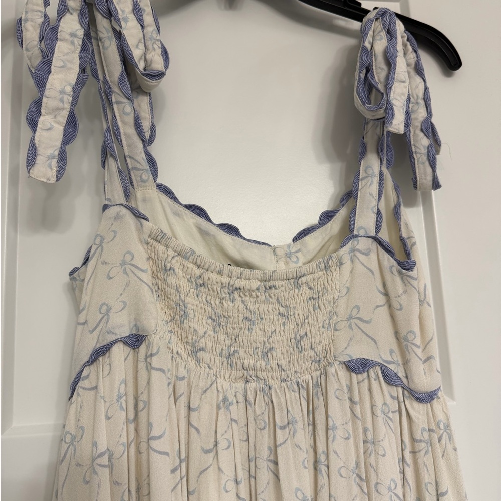 Ivory and Blue Scalloped Trim ric rac Maxi Dress worth collective size small - Picture 6 of 10